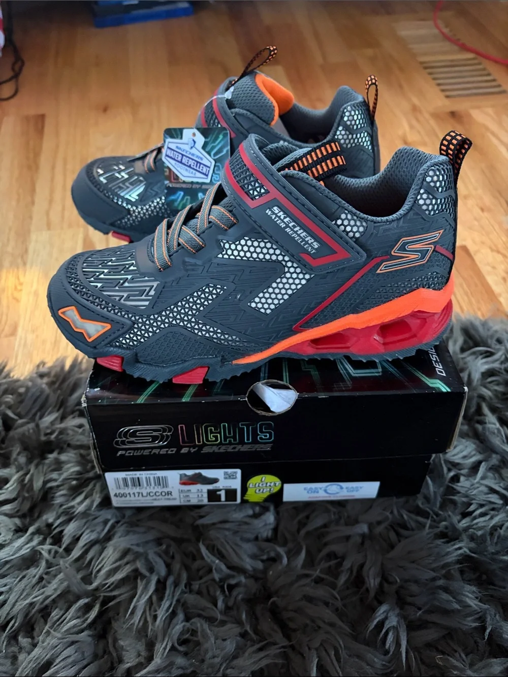 Skechers Kids' Gray and Orange Light-Up Sneakers - 1
